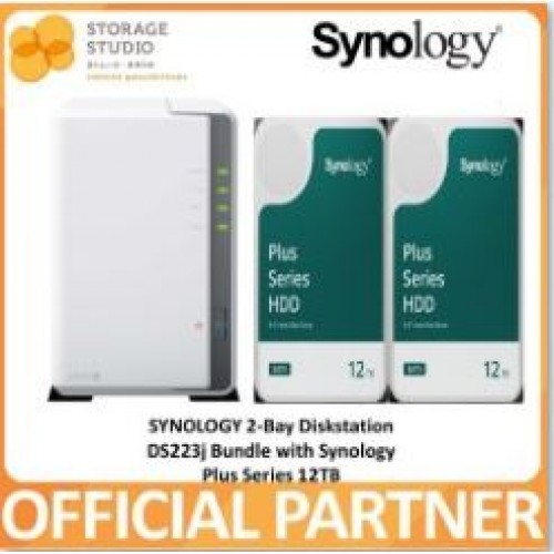 SYNOLOGY 2-Bay Diskstation DS223J Bundle with Synology HAT3300 2 x 12TB